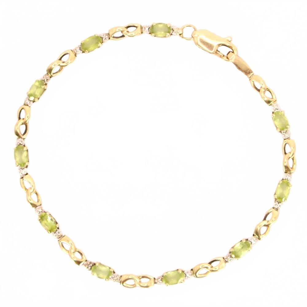Vintage 14kt Yellow White Gold Oval Peridot Infinity Link Bracelet 7.25"